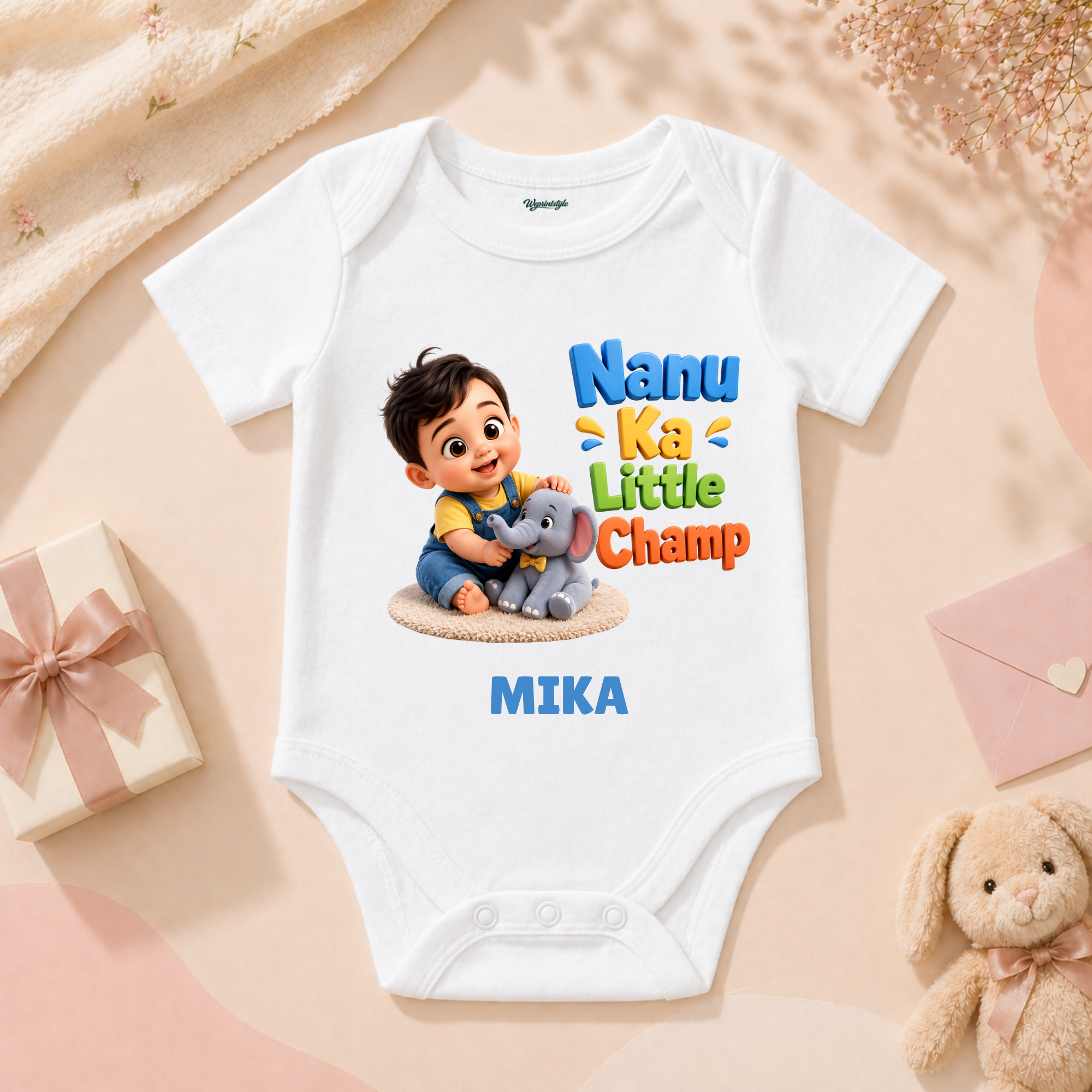 Playful Baby And Elephant Nanu Ka Little Champ Cute Family Love Tshirt Name