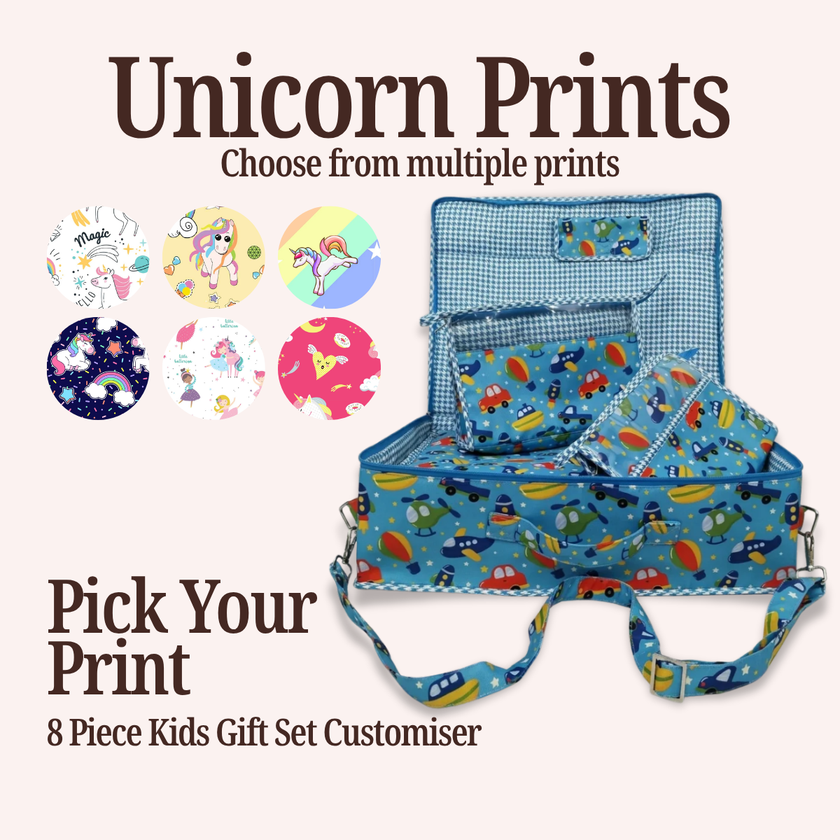 UNICORN  PRINT 8 PIECE KIDS GIFT CUSTOMISER