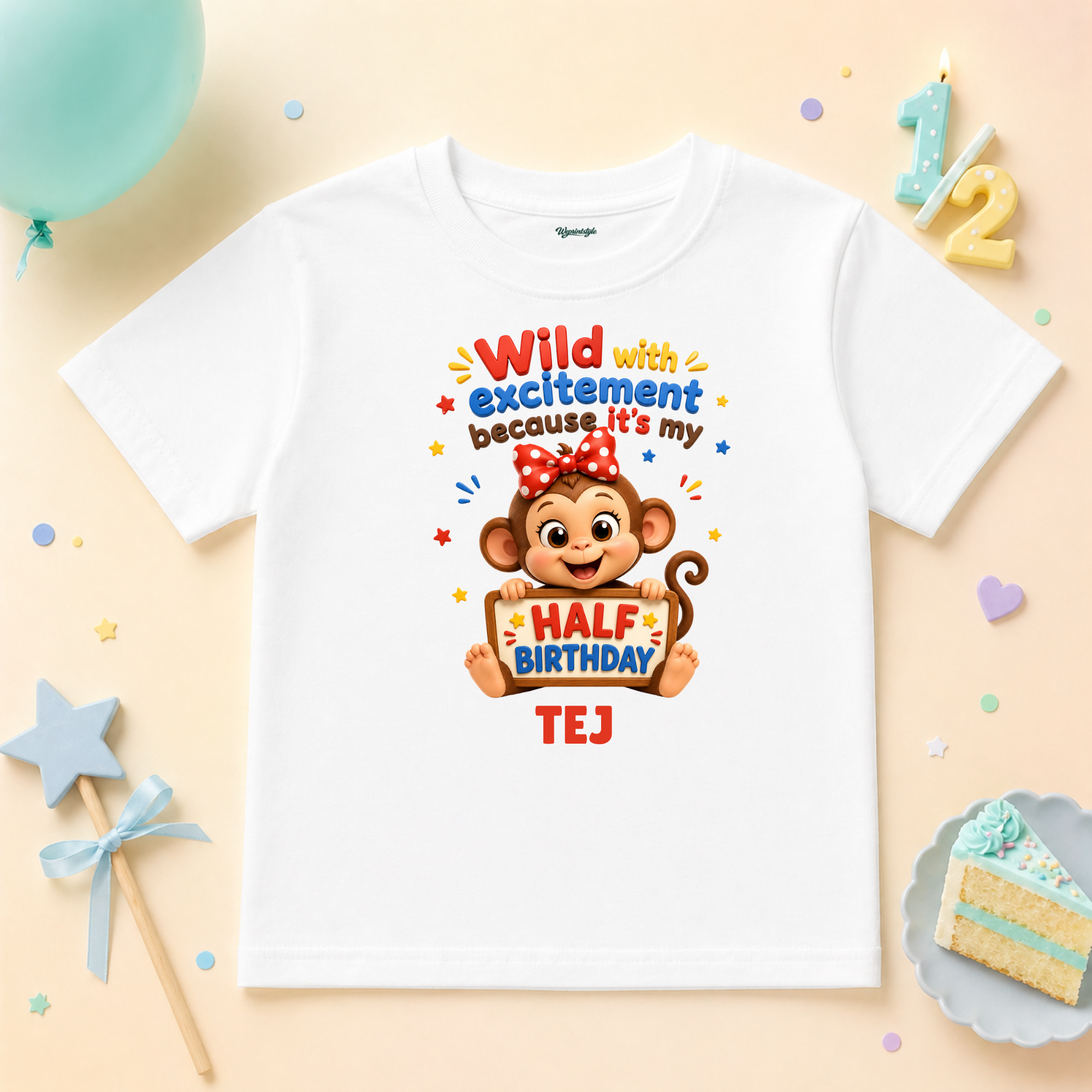 Monkey Half Birthday Celebration Custom Name T Shirt