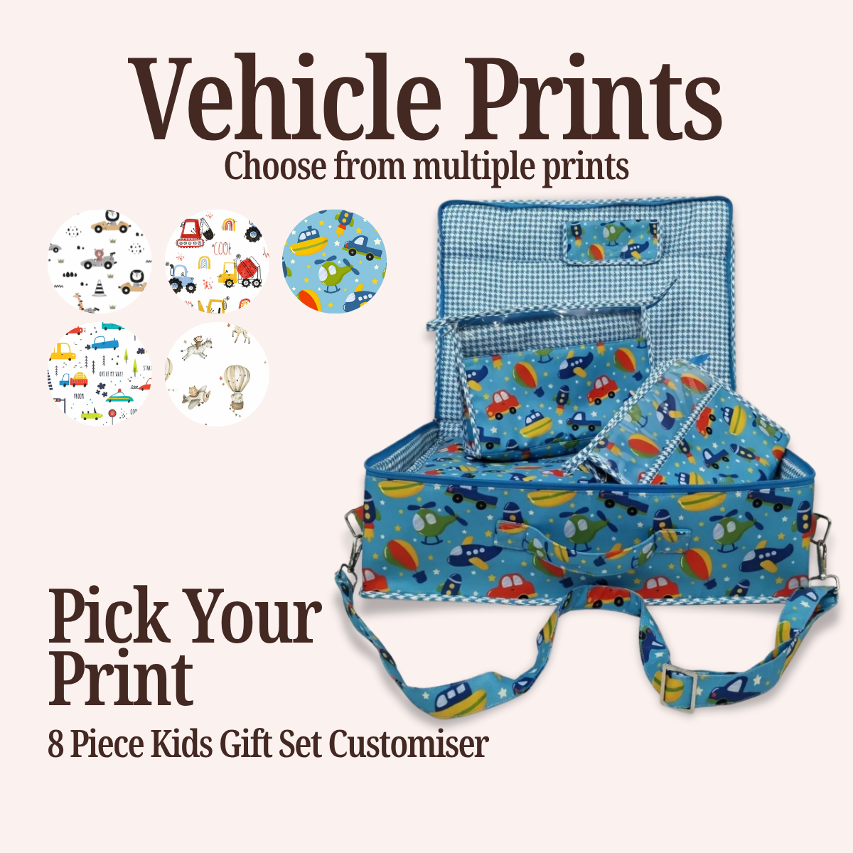 VEHICLE PRINT 8 PIECE KIDS GIFT CUSTOMISER