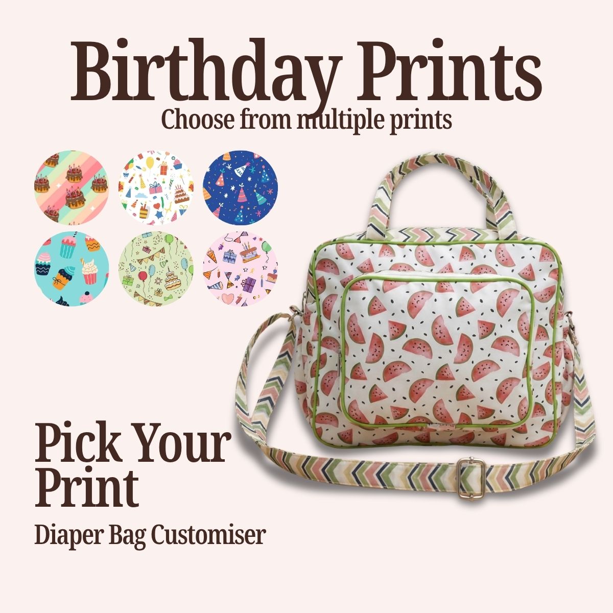 HAPPY BIRTHDAY BABY DIAPER BAG CUSTOMISER
