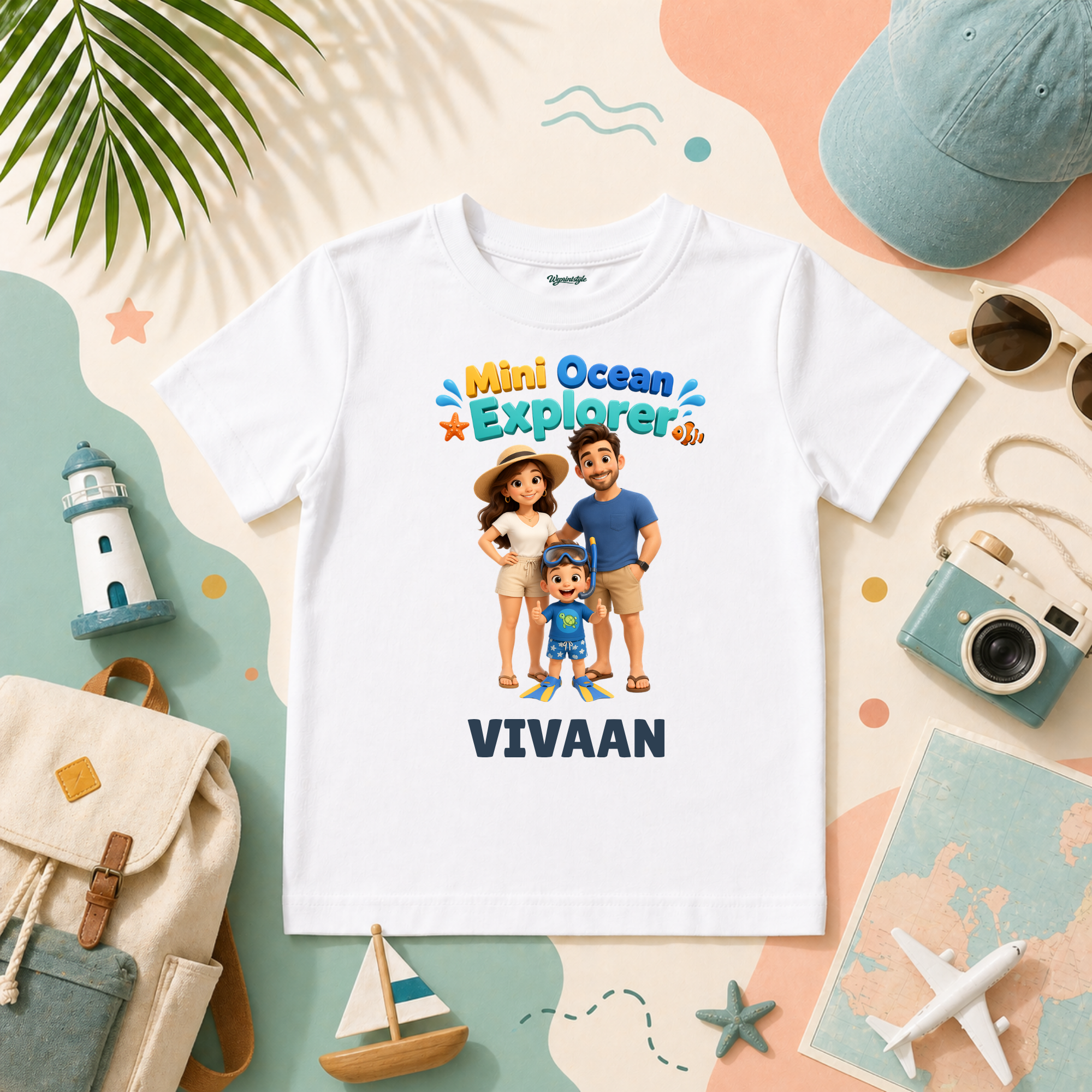 Beach Adventure Theme Mini Ocean Explorer Family Travel Vacation Custom Name T Shirt