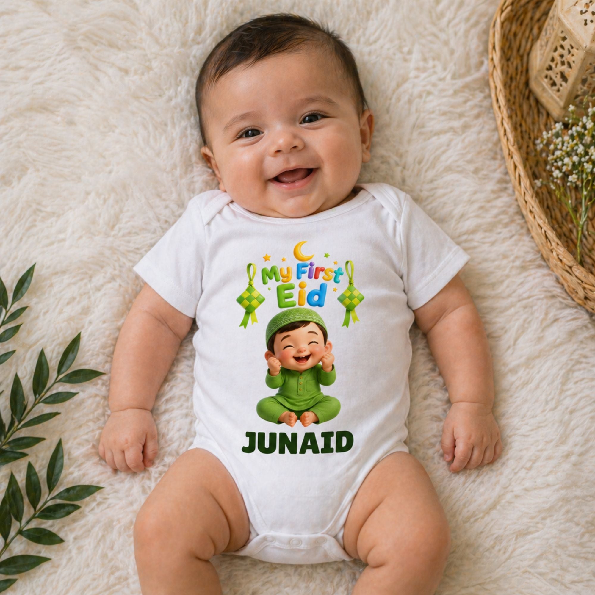 Lovely Baby Boy Eid Mubarak Crescent Moon And Stars