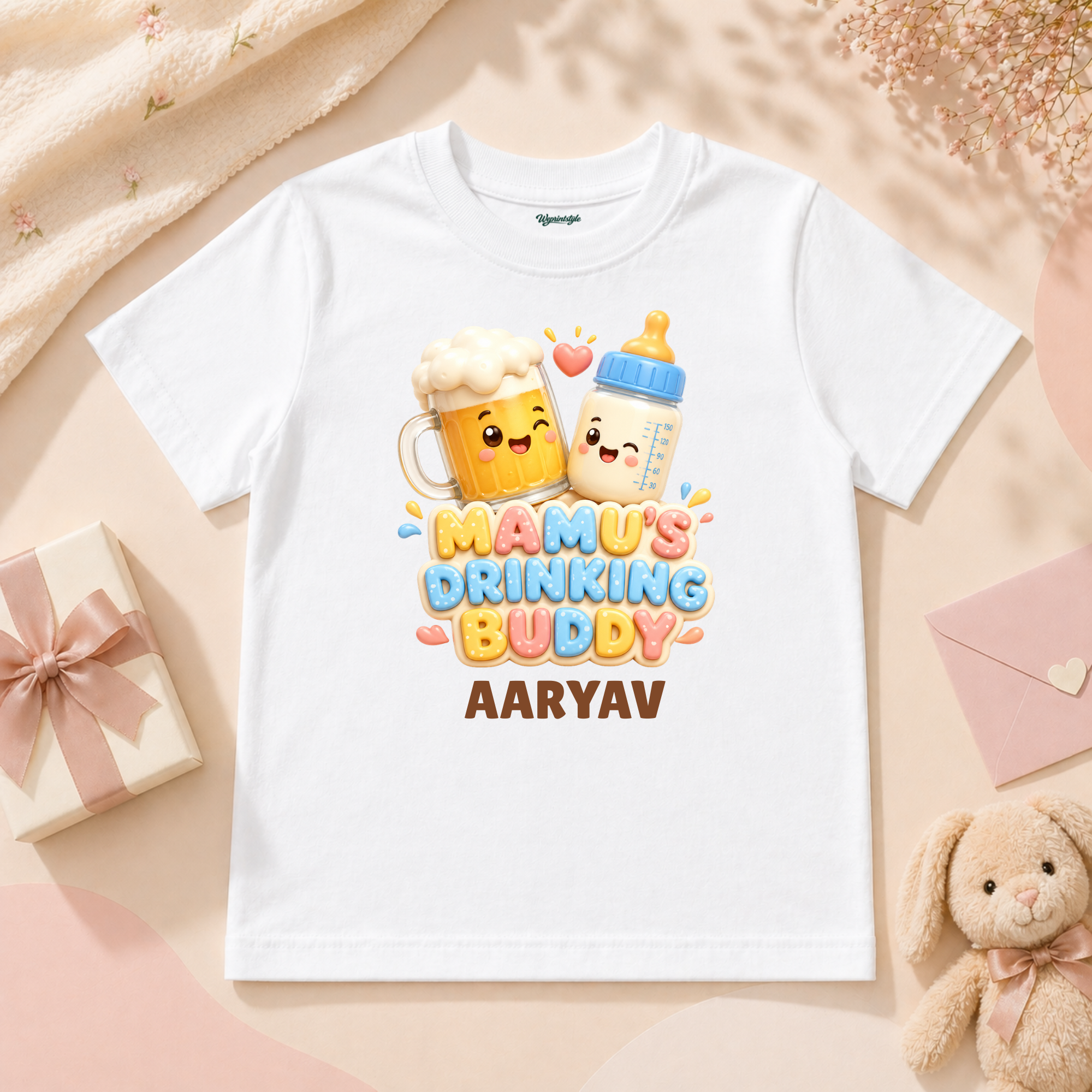 Mama’s Little Drinking Buddy Cute Baby Bodysuit With Funny Milk And Beer