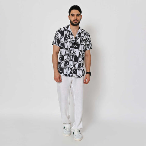 BLACK & WHITE FLORAL PRINTED SHIRT