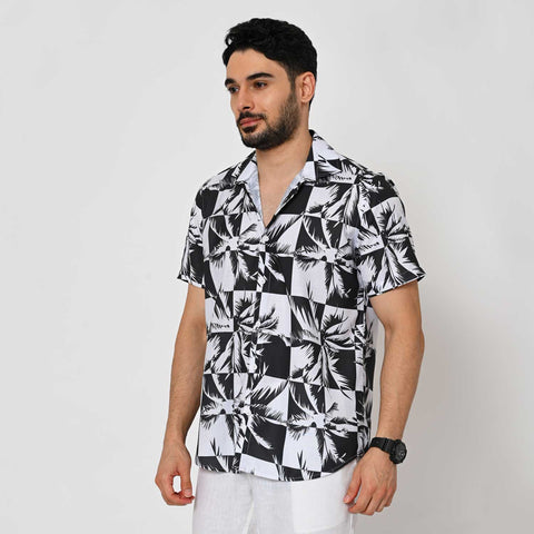 BLACK & WHITE FLORAL PRINTED SHIRT