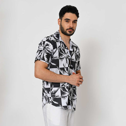 BLACK & WHITE FLORAL PRINTED SHIRT
