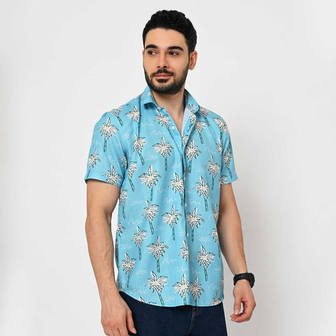 LIGHT BLUE FLOWER PRINTED SHIRT
