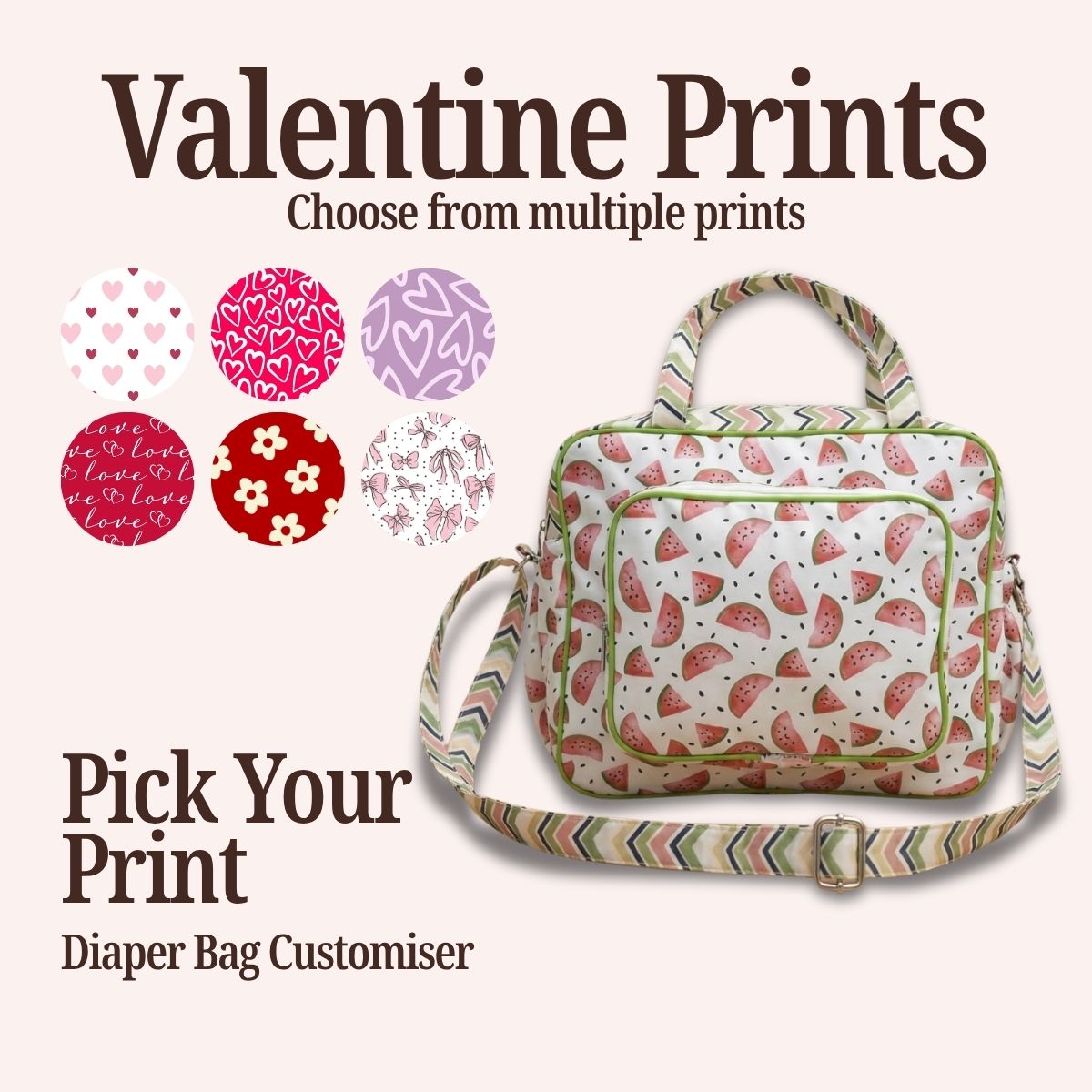 VALENTINE PRINT BABY DIAPER BAG CUSTOMISER