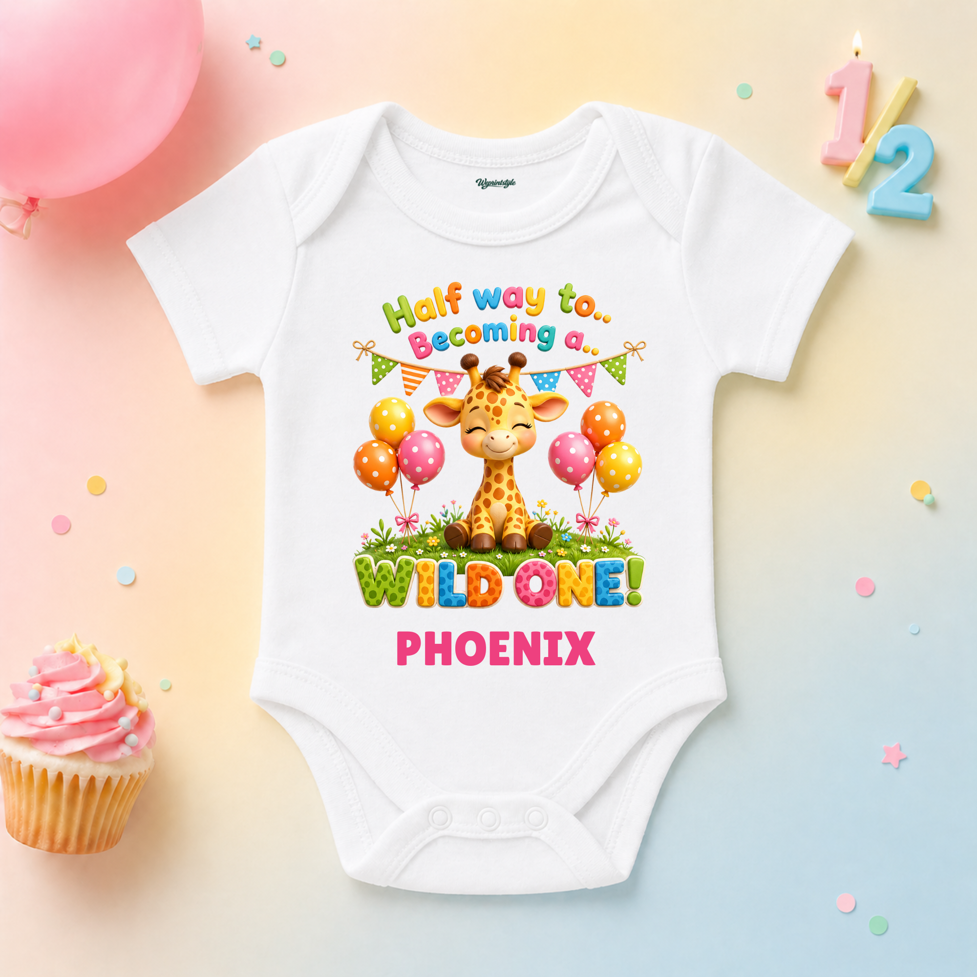 Kids Half Birthday “Halfway to Becoming a Wild One” Giraffe Personalized Name T-Shirt