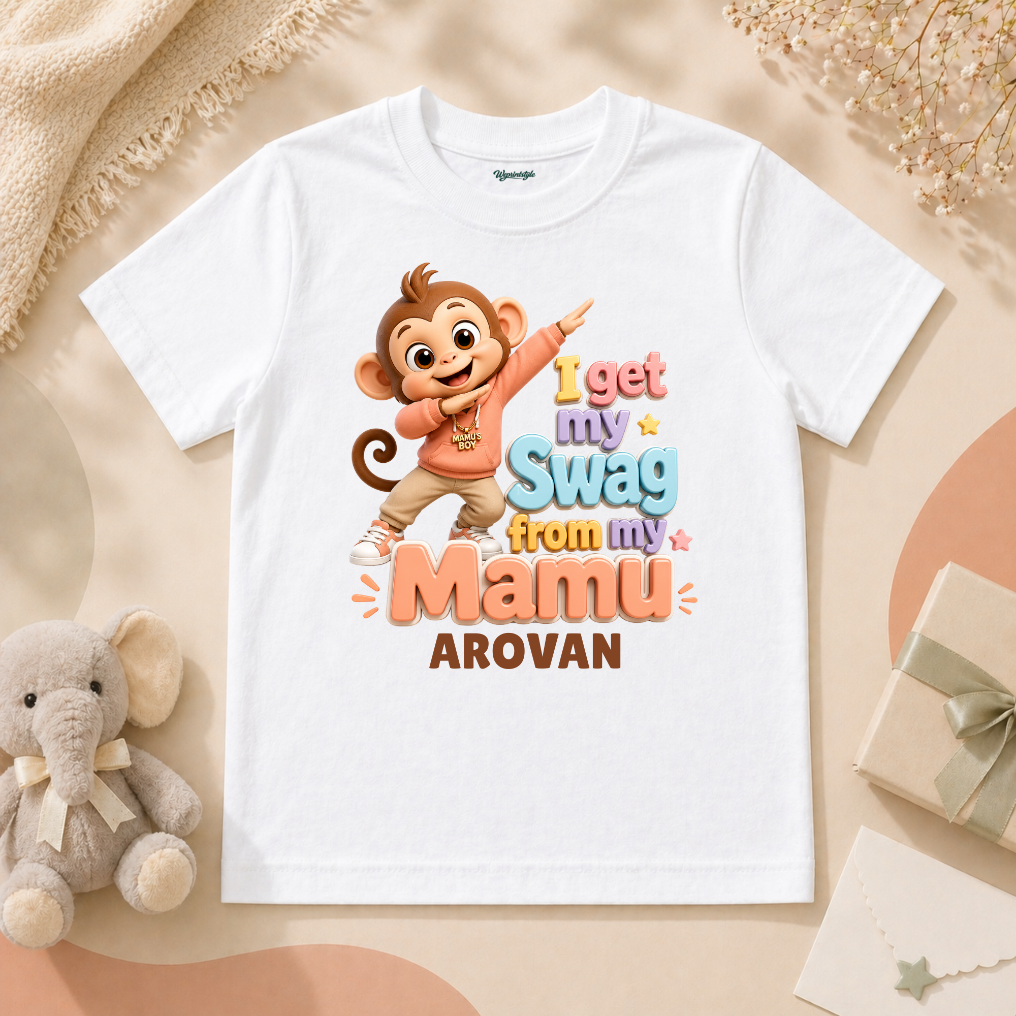 I Get My Swag From My Mamu Cute Infant With Cartoon Monkey