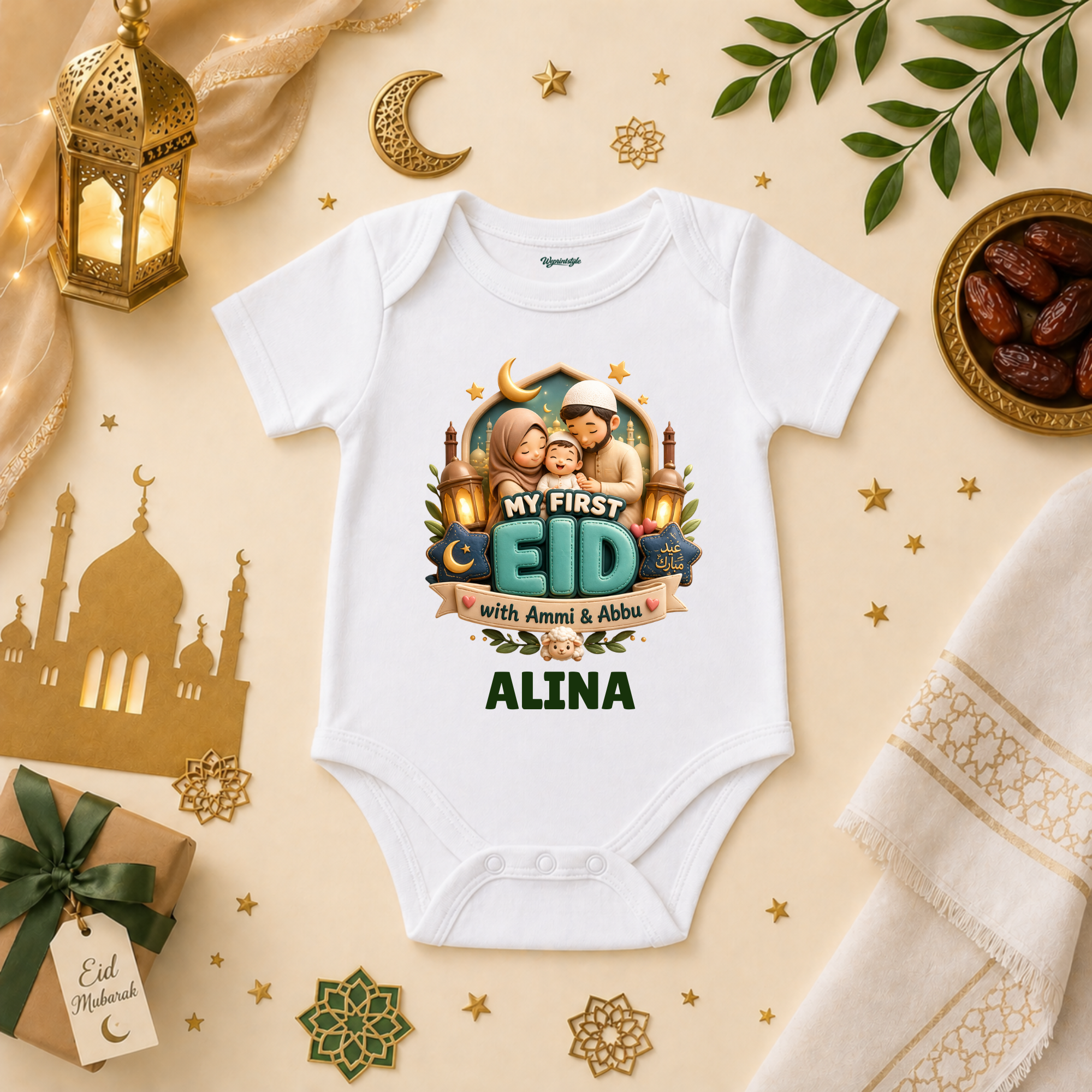 Cute Muslim Baby First Eid Outfit With Ammi And Abbu