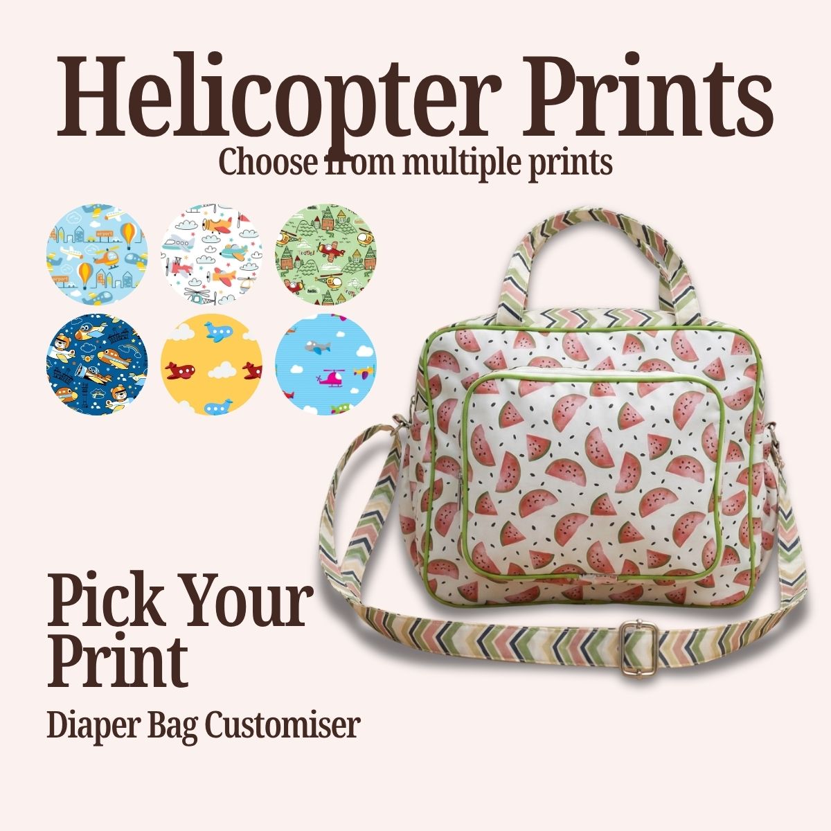 HELICOPTER PRINT BABY DIAPER BAG CUSTOMISER