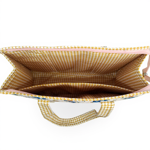 CHECKERED BLOSSOM PRINT SMALL TOTE BAG