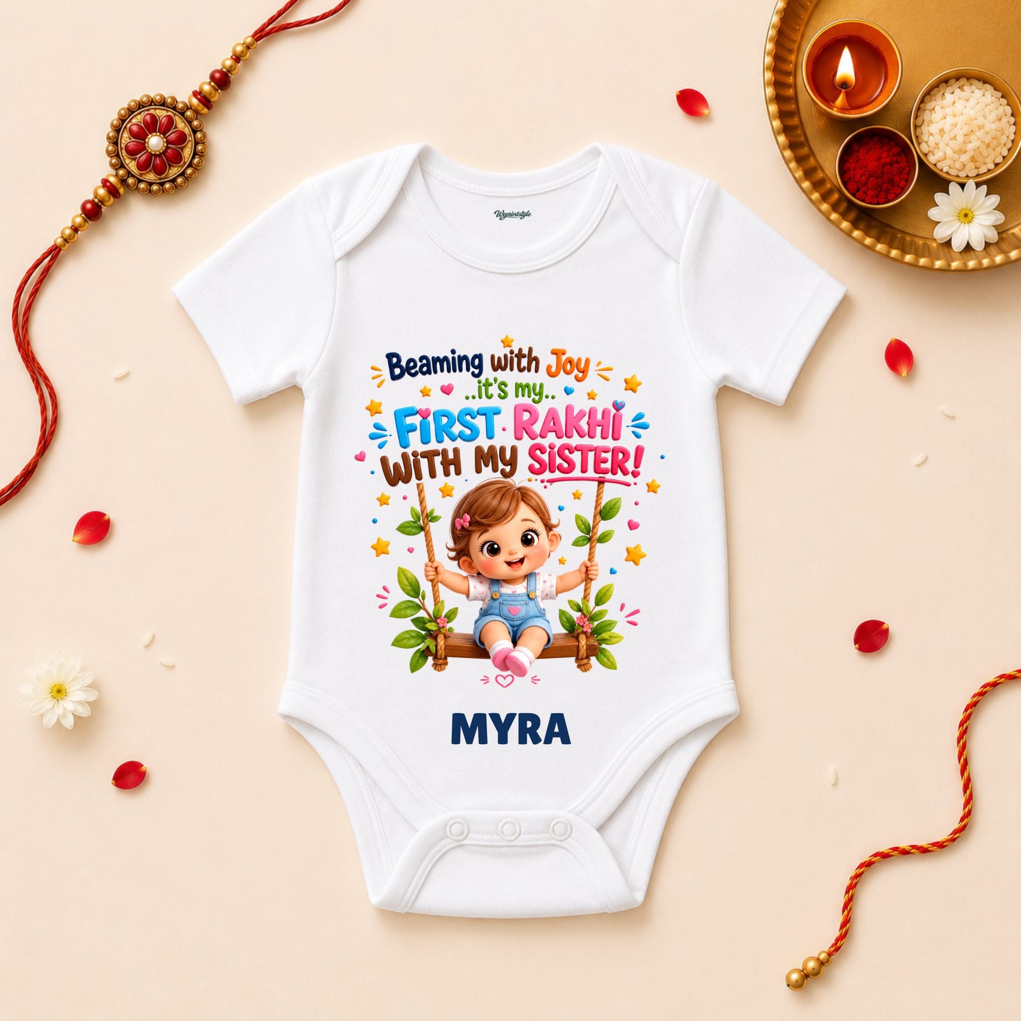 My First Rakhi With My Sister Personalized Rakshabandhan Baby T-Shirt