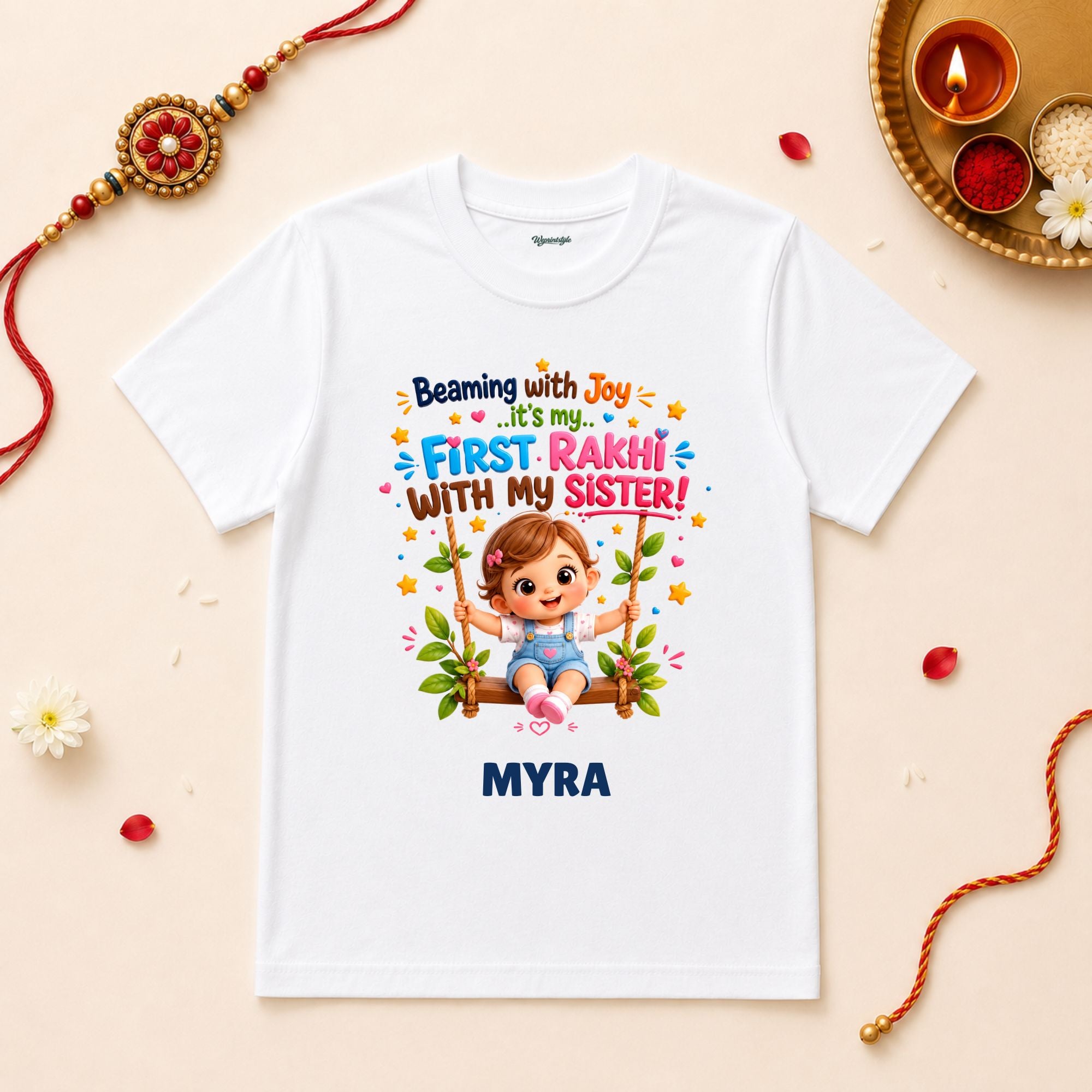 My First Rakhi With My Sister Personalized Rakshabandhan Baby T-Shirt