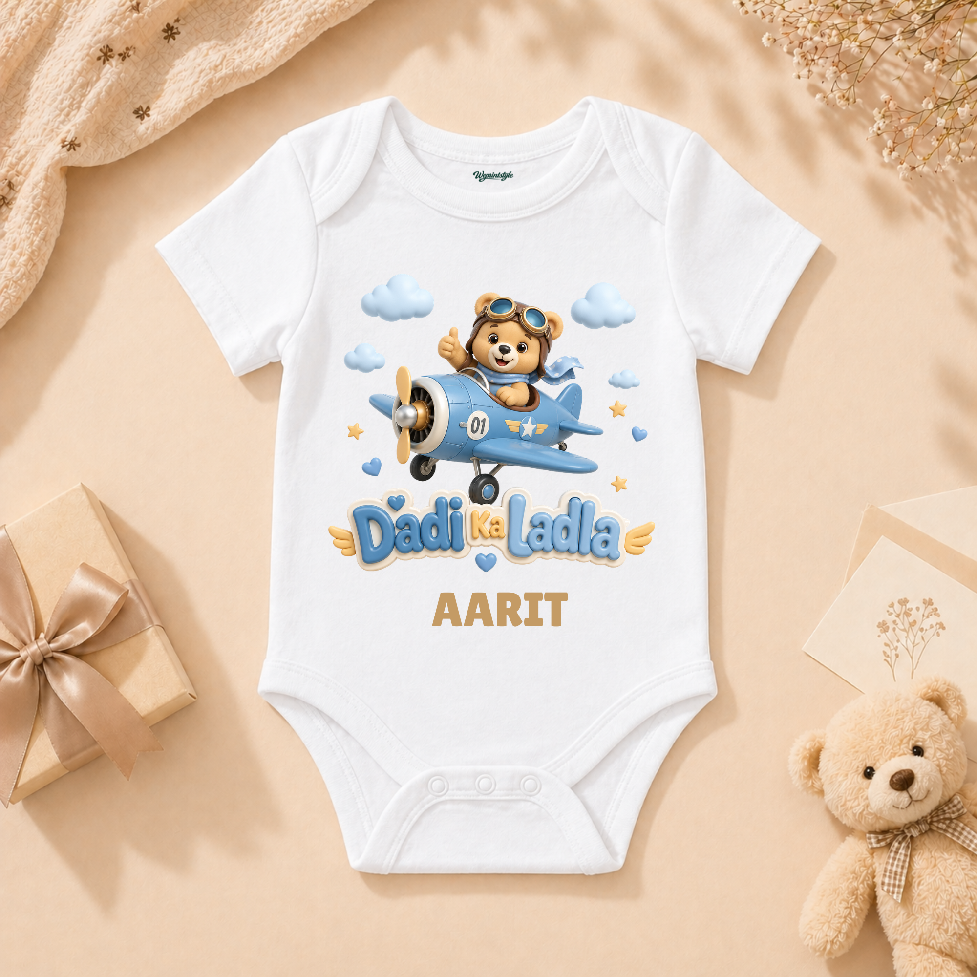 Dadi Ka Ladla Cute Pilot Bear Flying Airplane Baby Boy