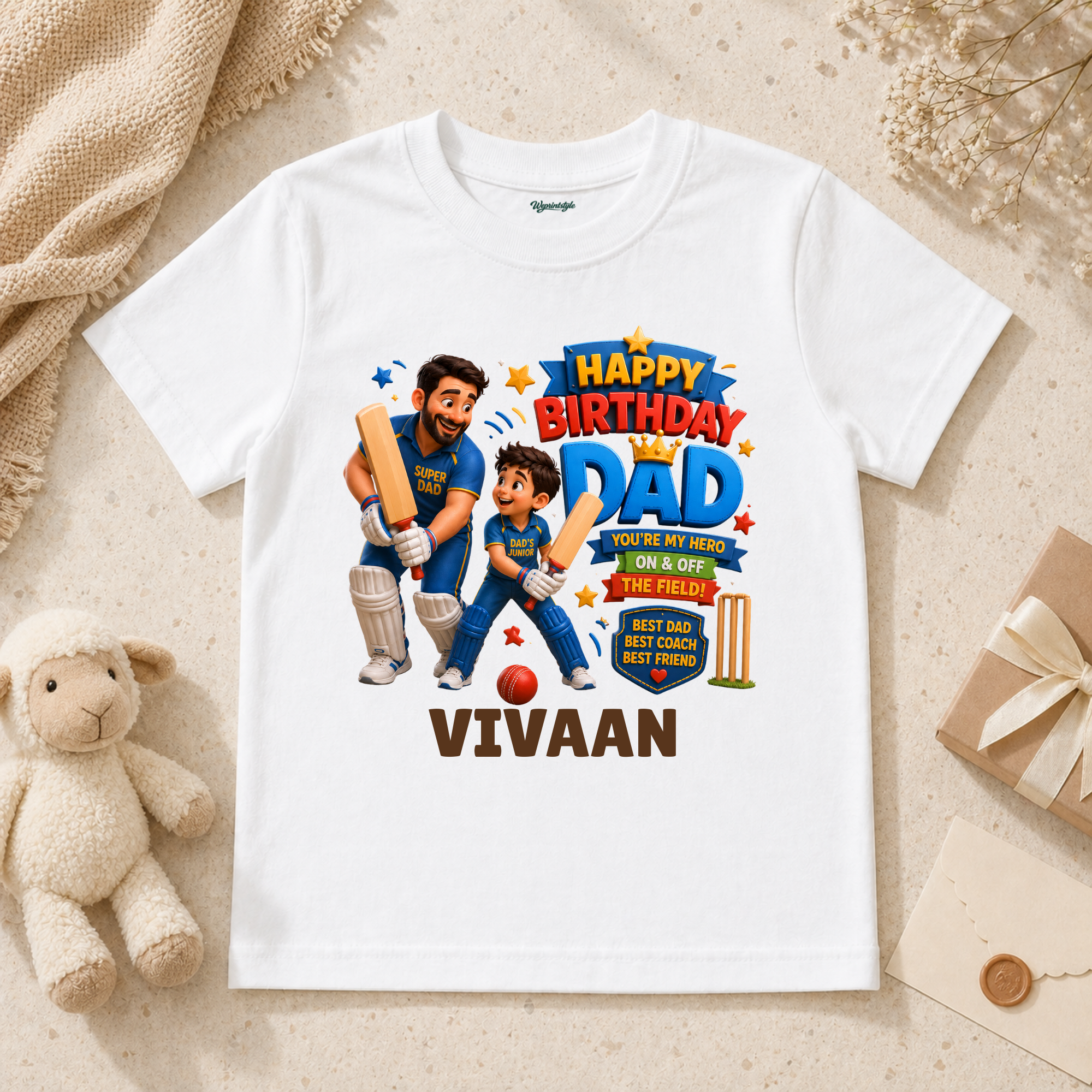 Happy Birthday Dad Cricket Theme Personalized T-Shirt