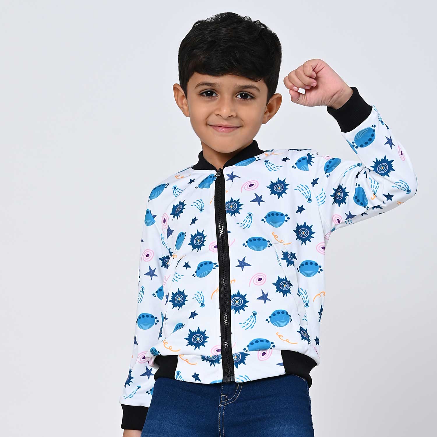Fish and star print bomber