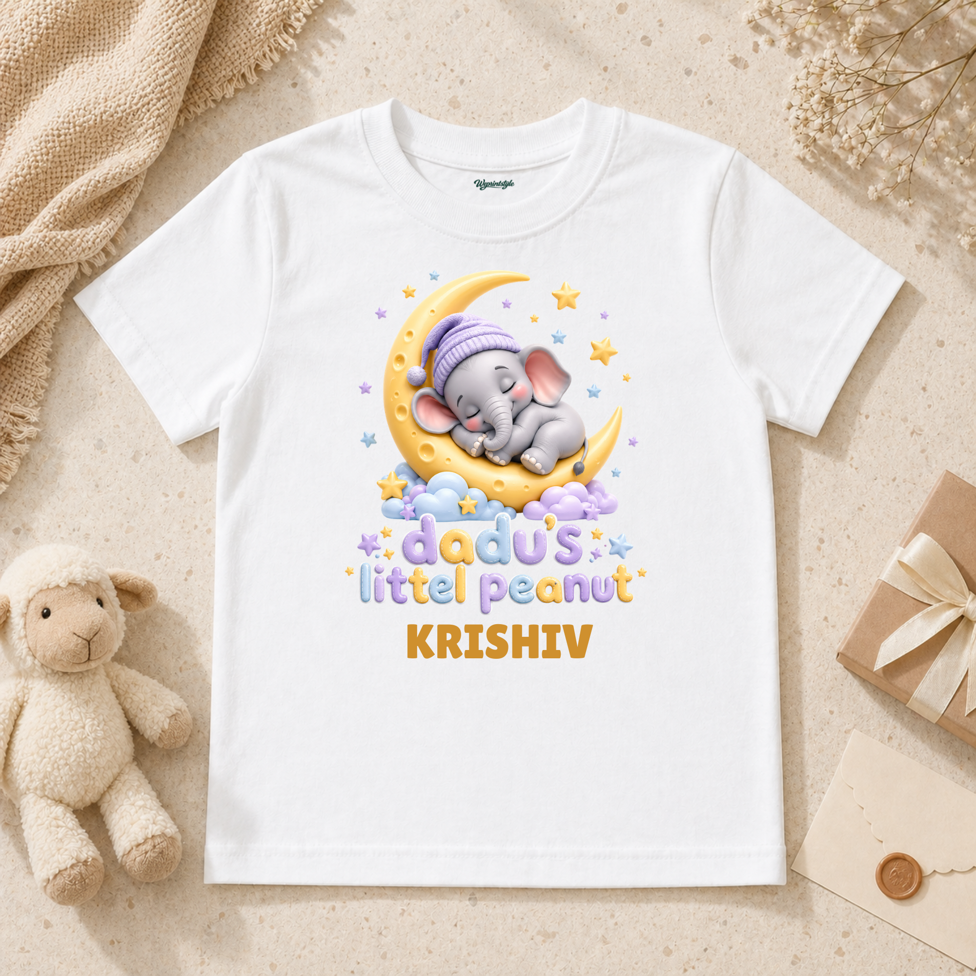 Dadu’s Little Peanut Cute Sleeping Elephant Moon And Stars Baby