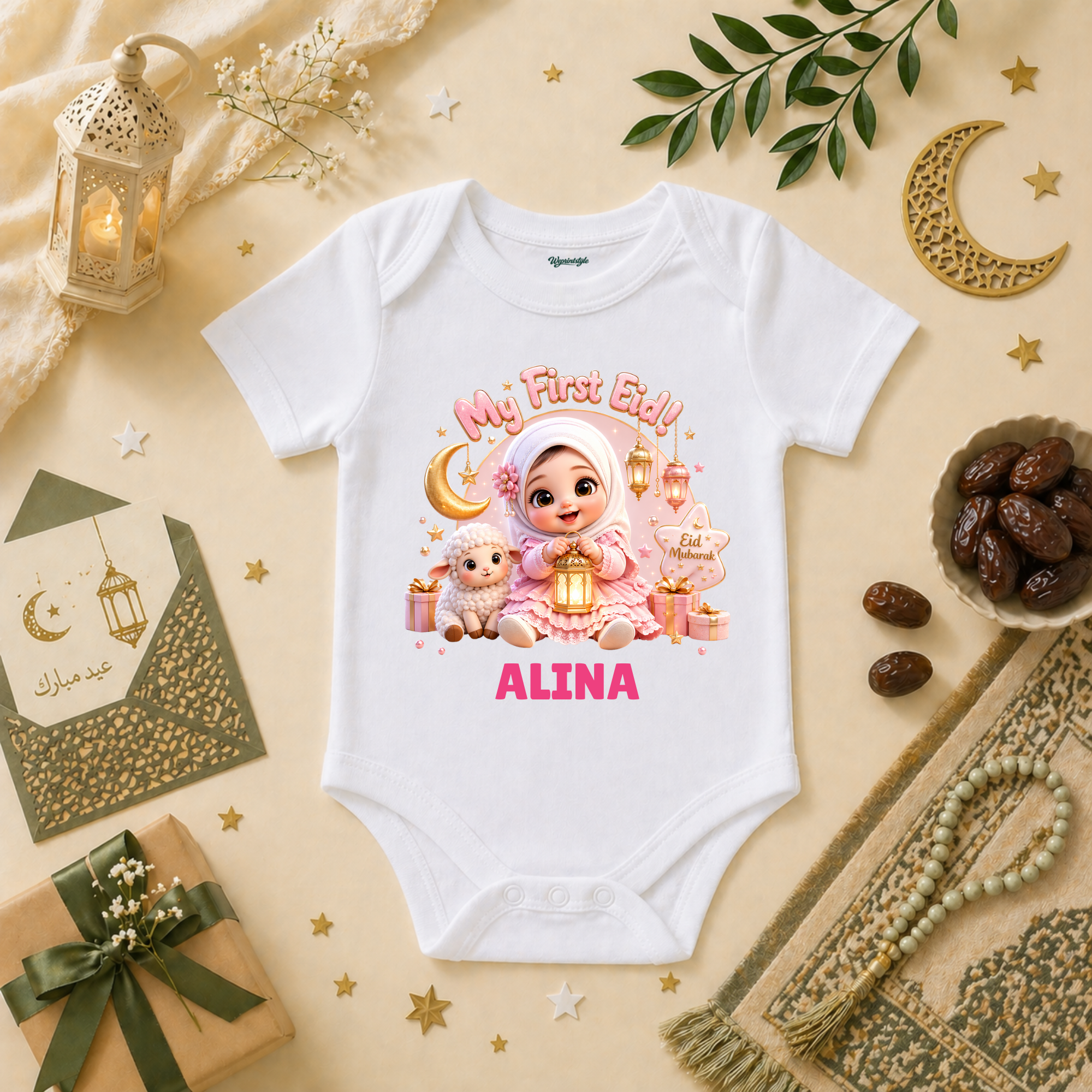 First Eid Celebration Baby Girl Pink Theme