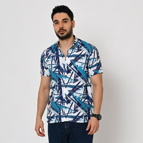 WHITE BASED ABSTRACT PRINTED SHIRT