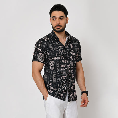 BLACK COLOUR BASED BEER PRINTED SHIRT