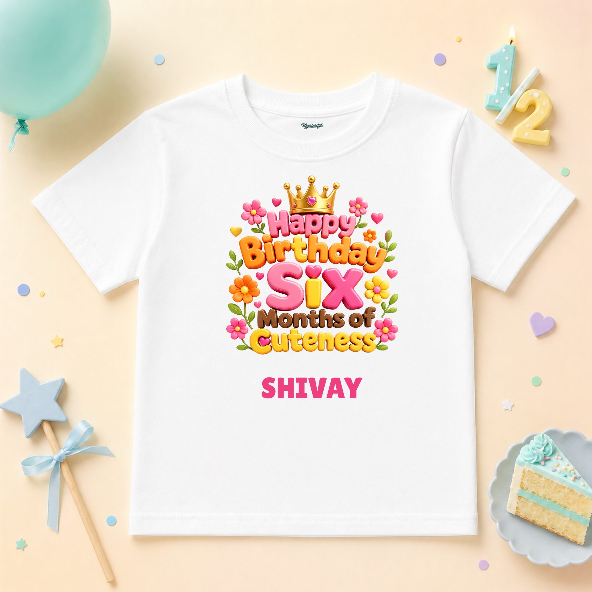 Six Month Birthday Half Year Custom Name T Shirt