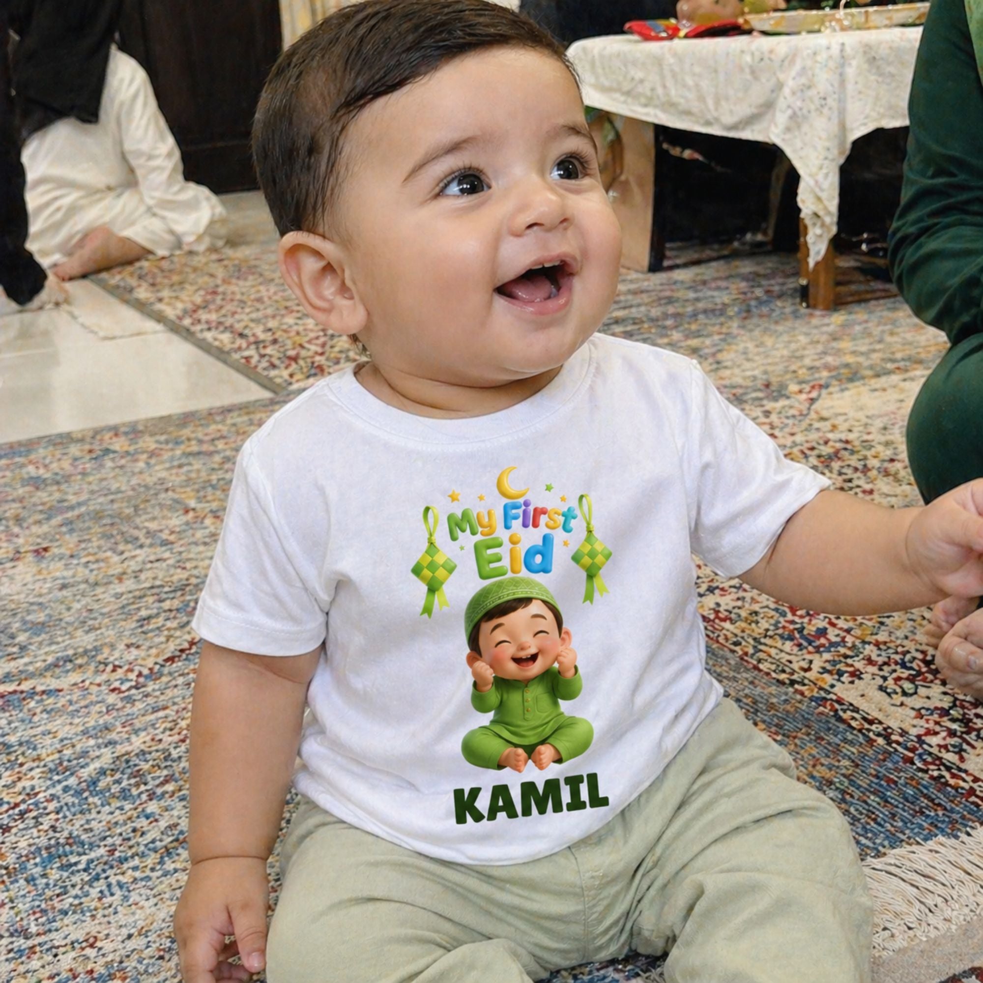 Lovely Baby Boy Eid Mubarak Crescent Moon And Stars