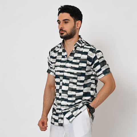 BLACK & WHITE BOX PRINTED SHIRT