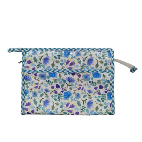 BLUE FLORAL PRINT TRIOZIP TOILETRY BAG