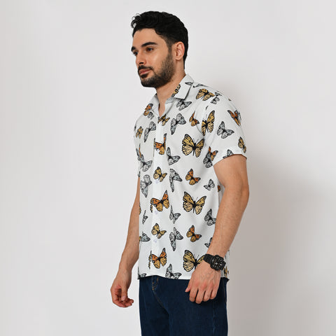 WHITE BASED BUTTERFLY PRINTED SHIRT