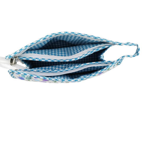 BLUE FLORAL PRINT TRIOZIP TOILETRY BAG