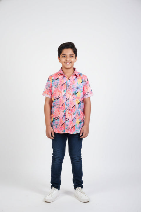 Pink Tropical Printed Unisex Couple Shirt