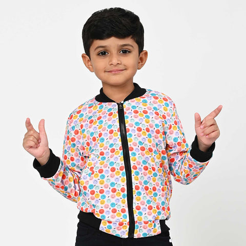 Small smiley print bomber
