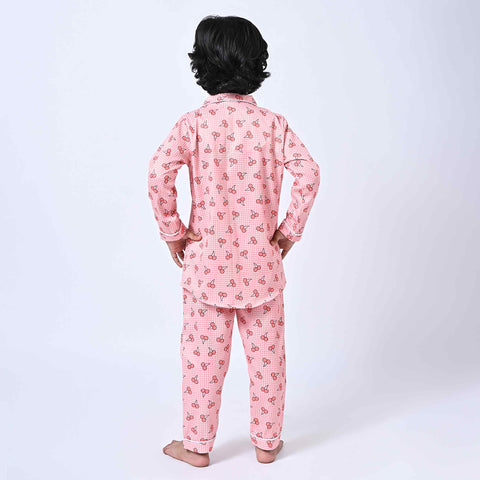 Checks Cherry Printed Kids Night Suit