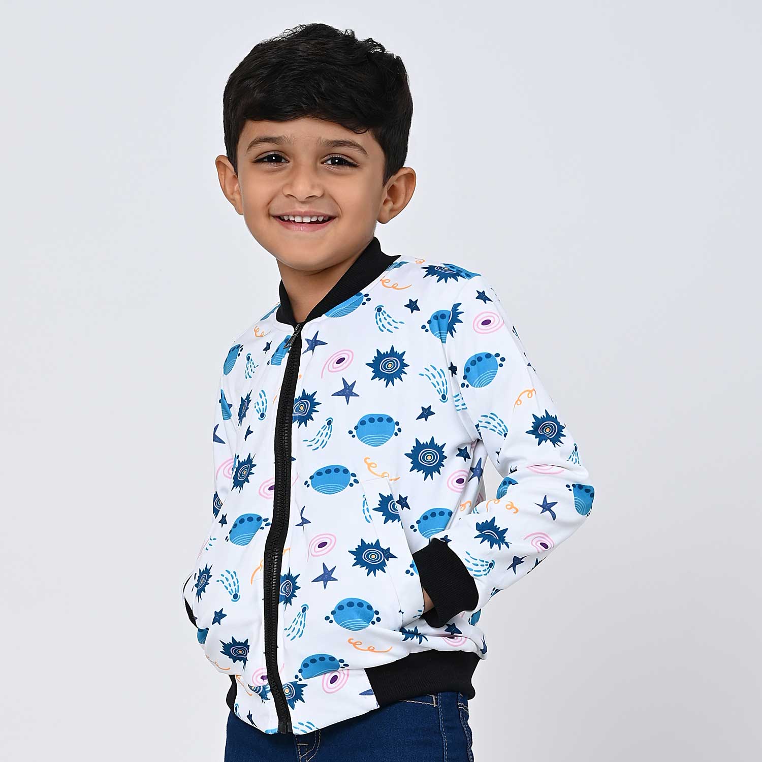 Fish and star print bomber