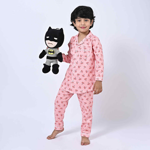 Checks Cherry Printed Kids Night Suit