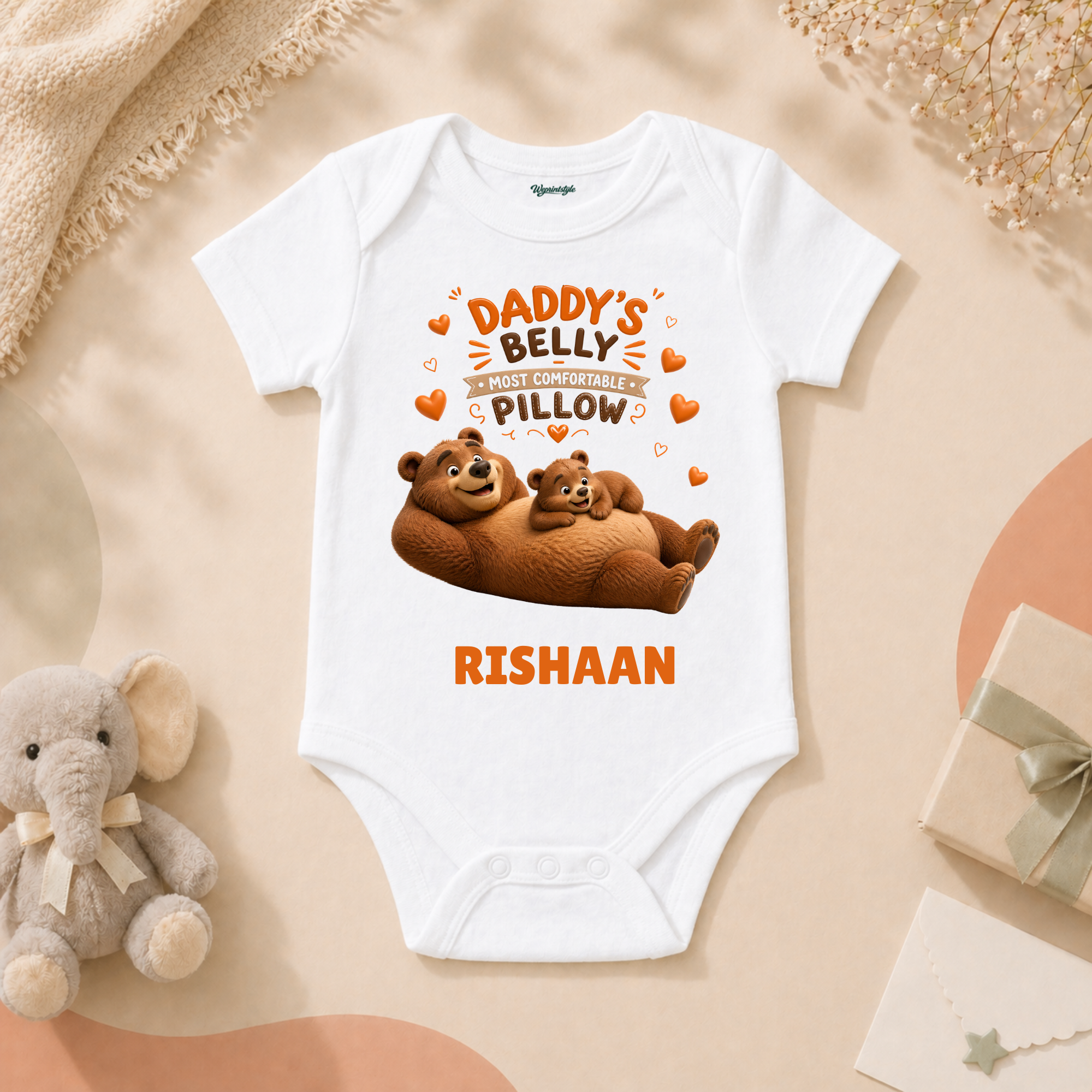 Funny Daddy Belly Pillow Baby With Adorable Bear Relaxing