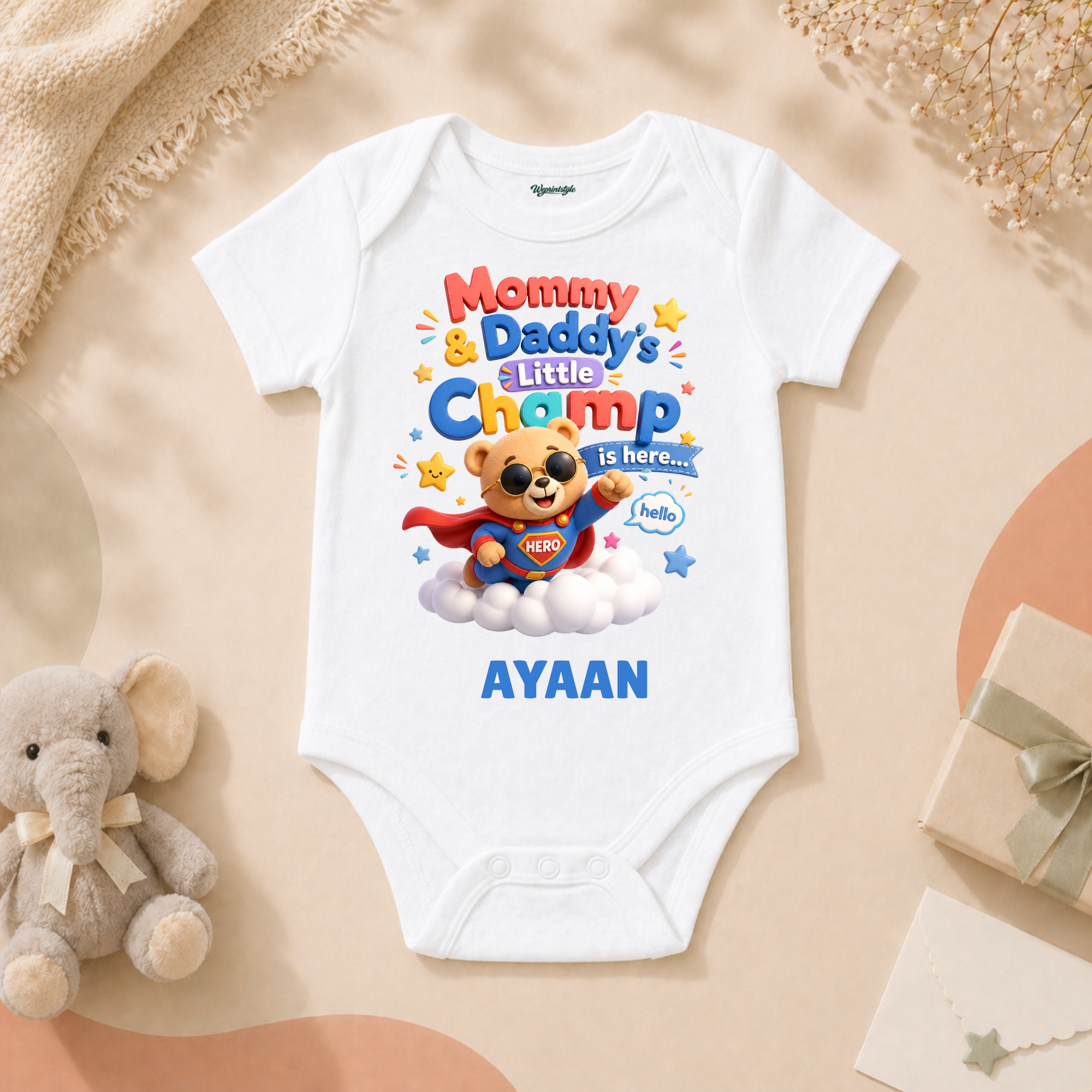Adorable Baby Mommy And Daddy’s Little Champ Is Here Superhero