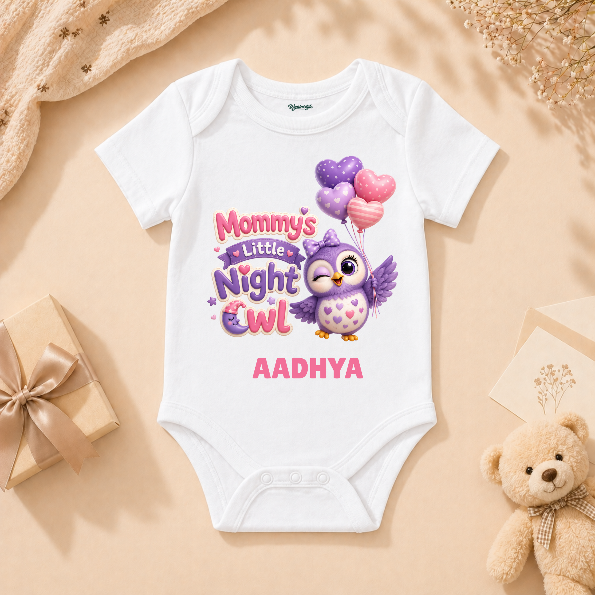 Adorable Baby Girl Mommy’s Little Night Owl With Cute Balloon