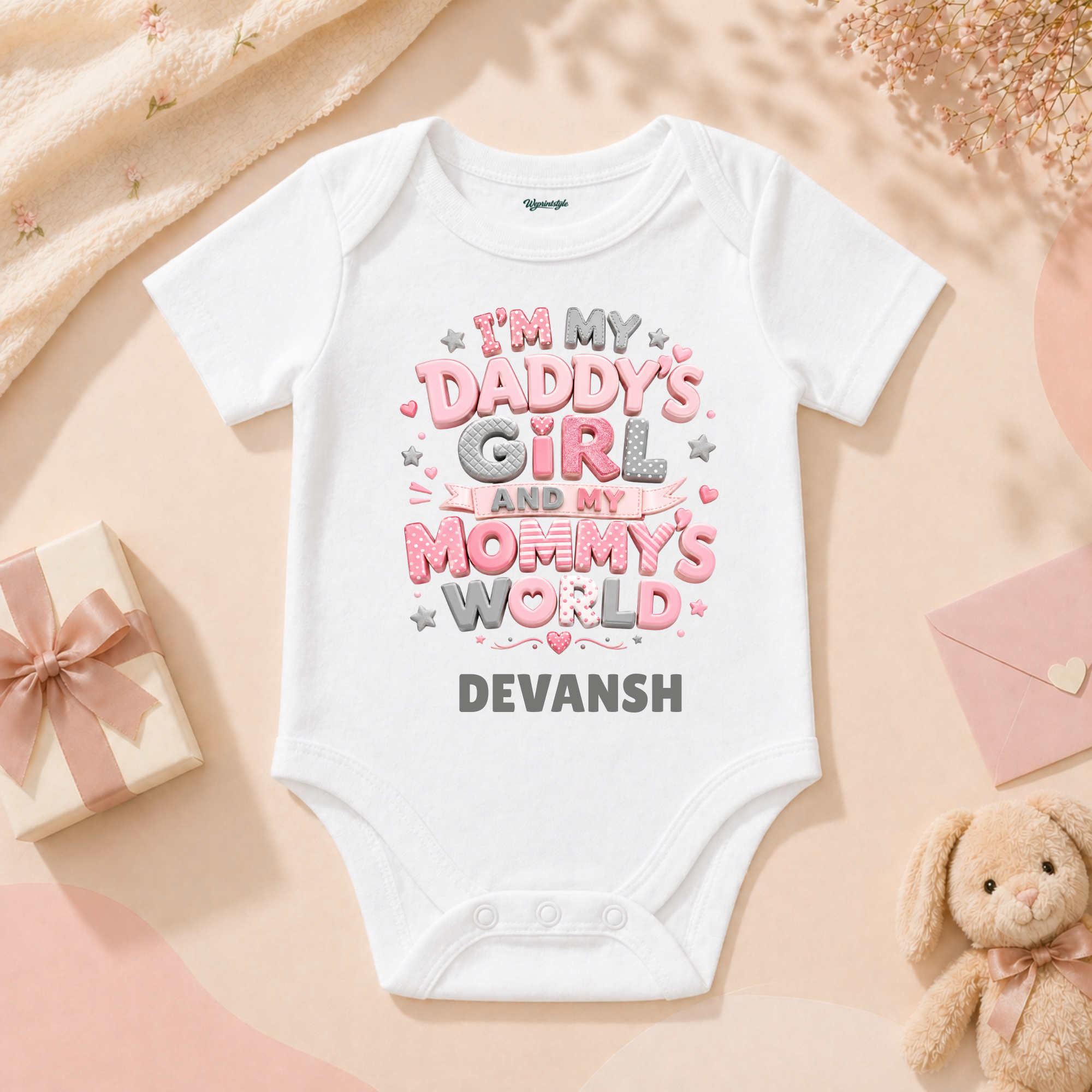 Cute Family Love Design For Baby Girl With Daddy And Mommy Message