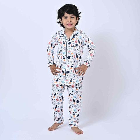 Space Print Printed Kids Night Suit