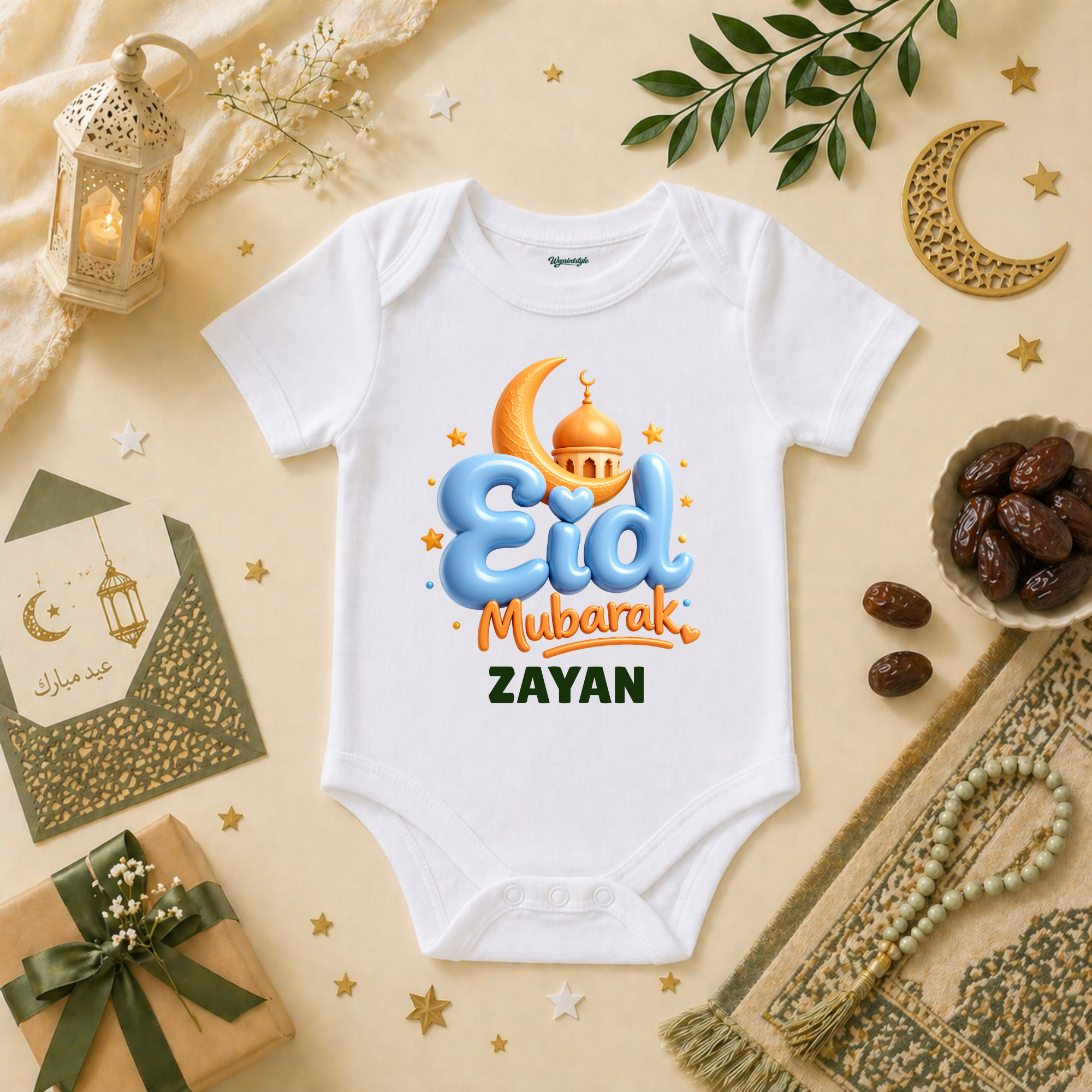 Little Boy Eid Mubarak Crescent Moon Blessing Prince Celebration