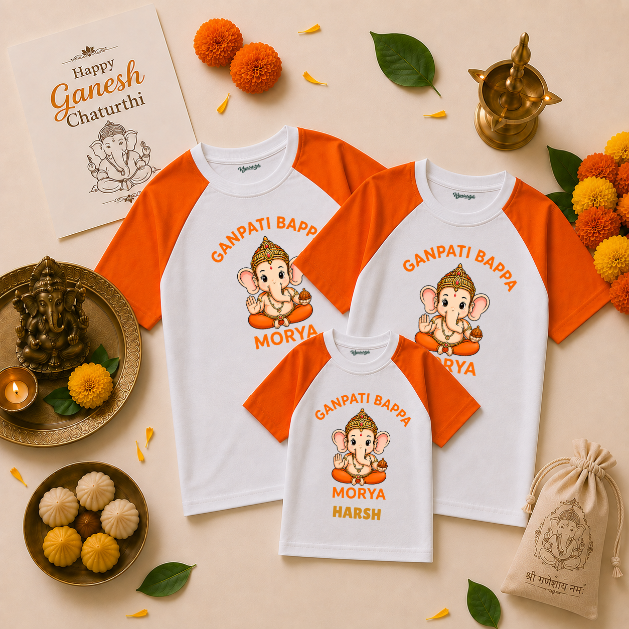 Ganpati Bappa Morya Family Trio Tee Set