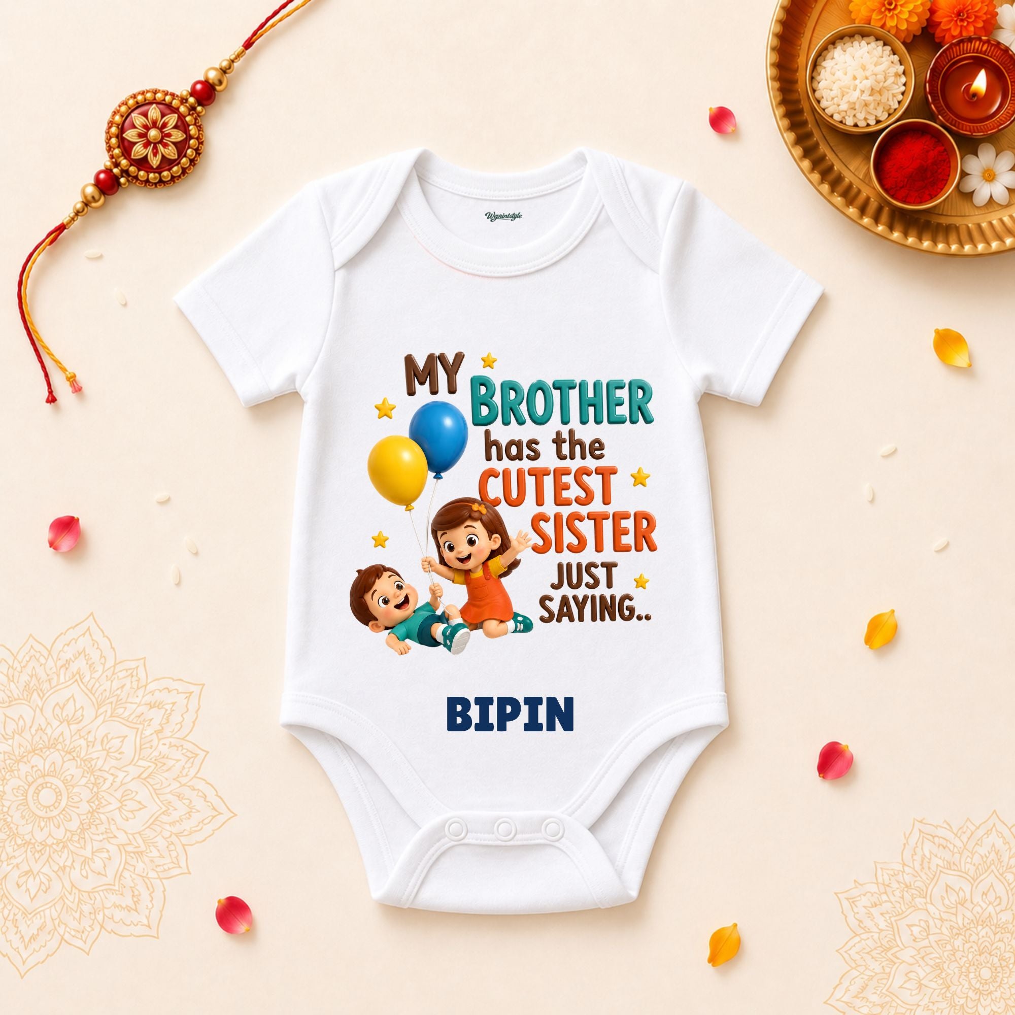 Cutest Sister Personalized Rakshabandhan Baby T-Shirt