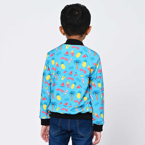 Blue tropical print bomber