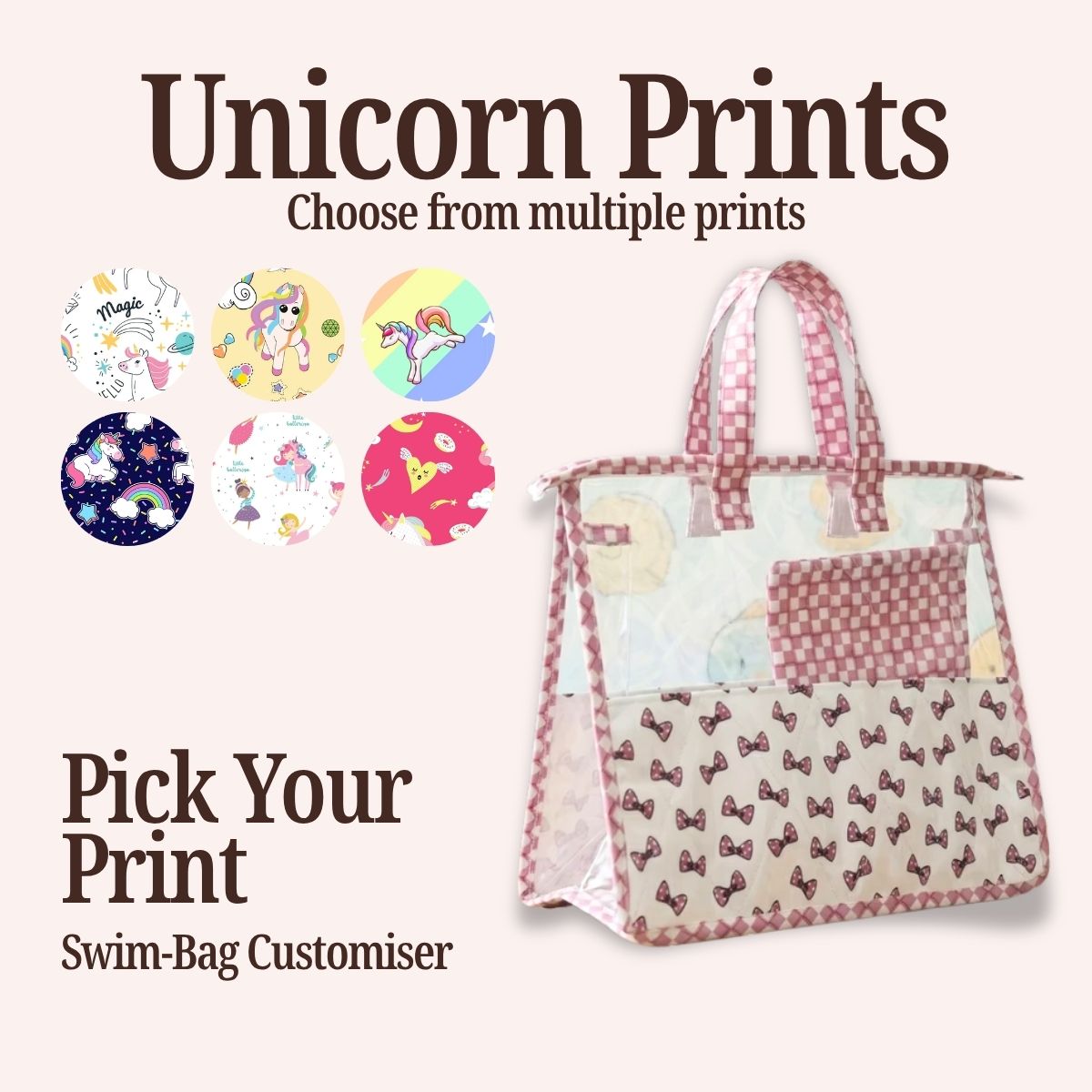 UNICORN PRINT SWIMMING BAG CUSTOMISER