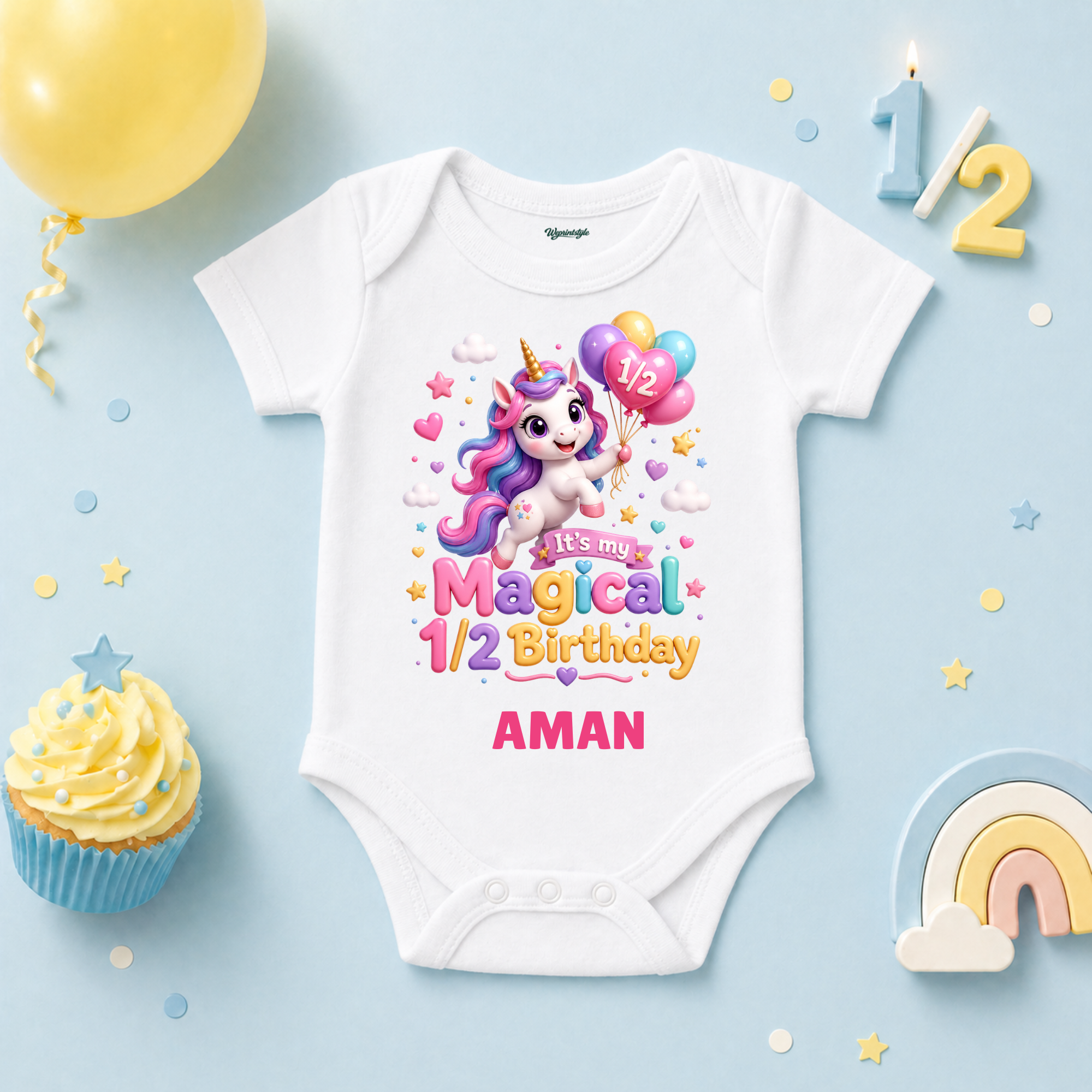 Magical Half Birthday Unicorn Custom Name T Shirt