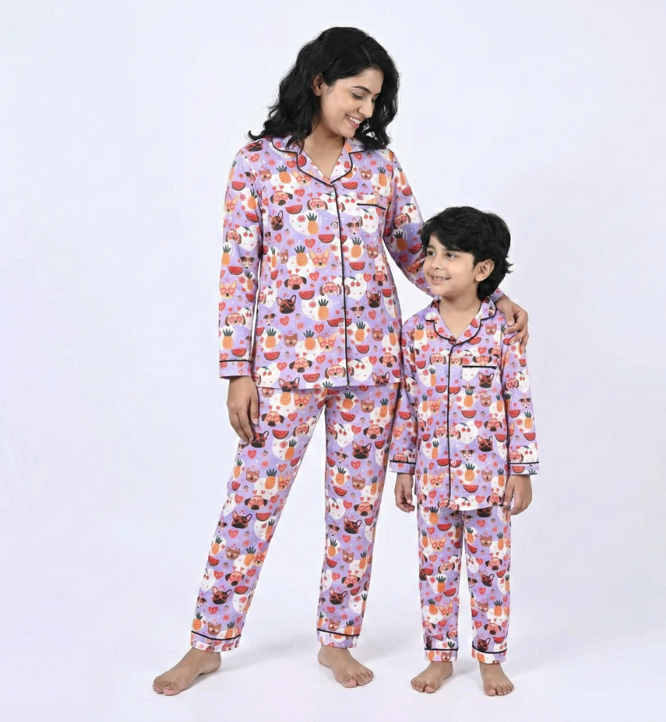 Fruits & Dog Printed Kids Night Suit